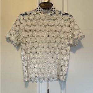 Sugarlips White Graphic Boxy Blouse with Mandarin Collar